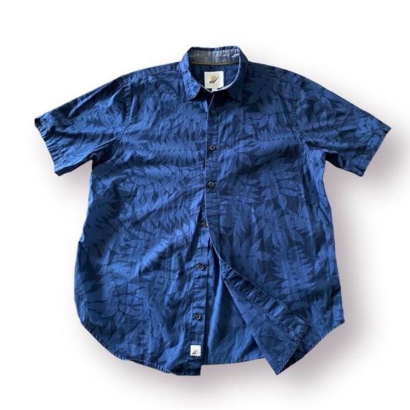 Fundamental Coast Floral Print button down Short Sleeve Shirt sz L - Picture 1 of 10